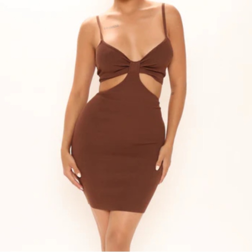 Elegant Brown Cut-Out Dress